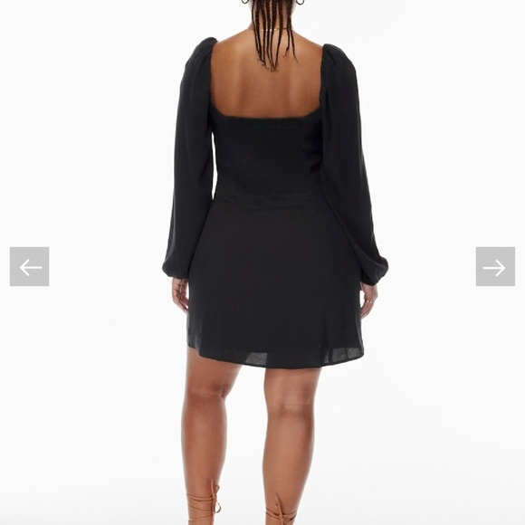 Aritzia Wilfred Novella Dress Black Mini Lined Full Sleeve Side Slit Size US 8 - Picture 4 of 12